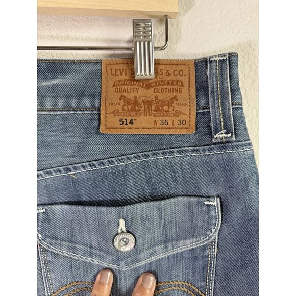 Levis 514 Jeans Men 36 X 30 Blue Slim Straight Droit Medium Wash Flap Pockets - Picture 11 of 12